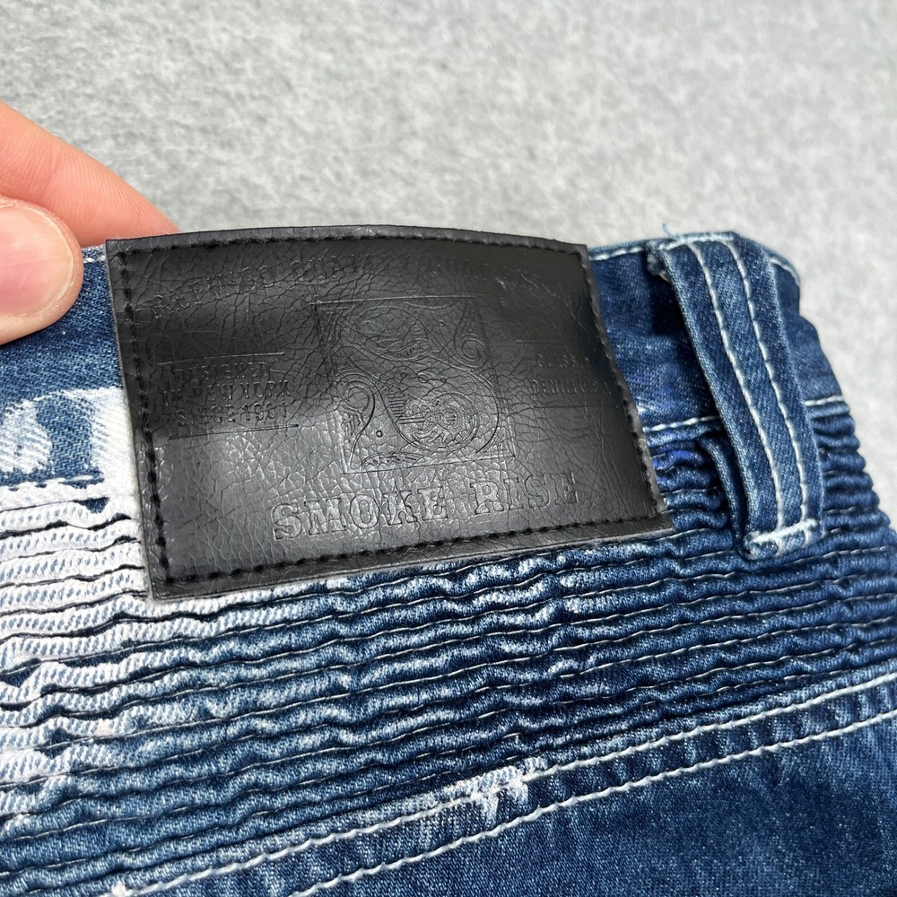 Smoke Rise Denim Jeans Mens 44 (43x32) Blue Paint Splatter Distressed Streetwear - Picture 13 of 13